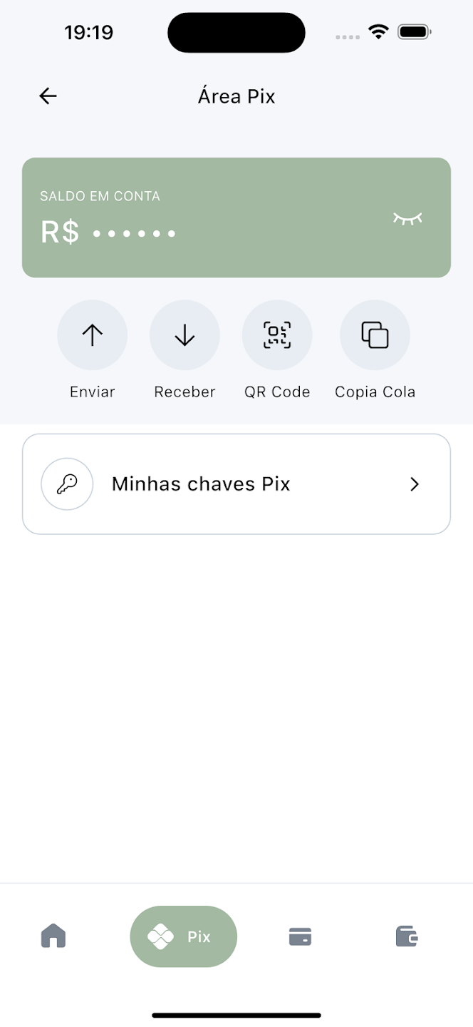 Área Pix do app Vita Finance