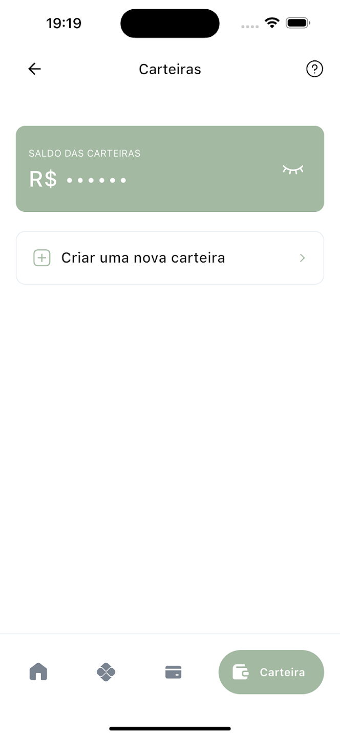 Carteiras no app Vita Finance